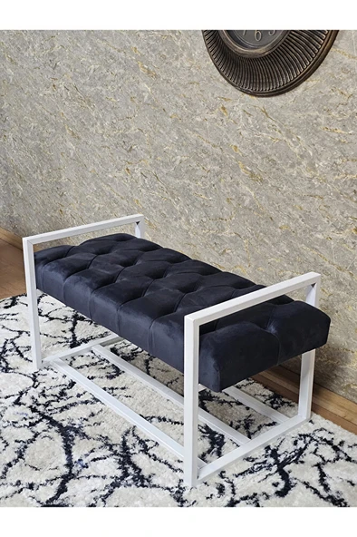 Beyaz Boyalı Metal 80 cm Puf Bench - Antre Puf - Hol Bench - Puf - Oturak - Bench Füme Renk 90 x 45 Boyut/Ebat - Resim 4