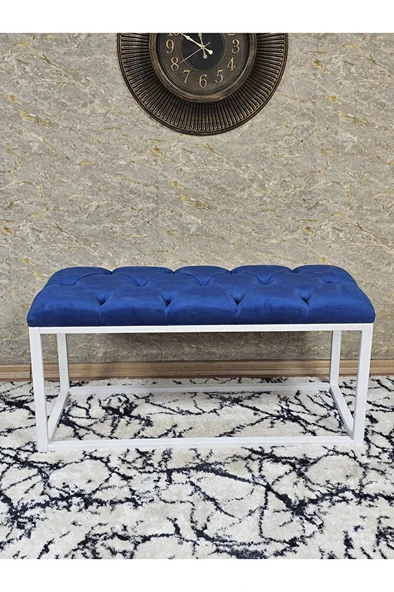 Beyaz Boyalı Diktörtgen 100 cm x 40 cm Oturak Puf - Bench - Makyaj Oturağı - Oturak Mavi Renk 100 x 40 Boyut/Ebat - Resim 2