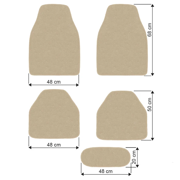 5 Parça Açık Kahverengi Araç Halı Paspas Takımı / Ön ve Arka Uyumlu Taban Koruyucu - Resim 7