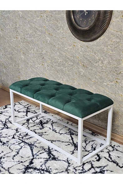 Beyaz Boyalı Diktörtgen 100 cm x 40 cm Oturak Puf - Bench - Makyaj Oturağı - Oturak Yeşil Renk 100 x 40 Boyut/Ebat - Resim 4
