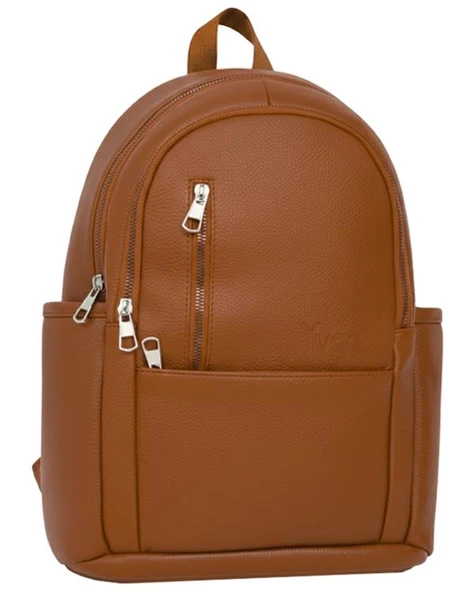 Yuga Suni Deri Dört Gözlü Sırt Çantası Taba