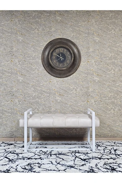 Beyaz Boyalı Metal 80 cm Puf Bench - Antre Puf - Hol Bench - Puf - Oturak - Bench Krem Renk 90 x 45 Boyut/Ebat - 3