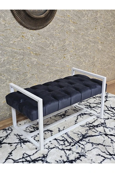 Beyaz Boyalı Metal 80 cm Puf Bench - Antre Puf - Hol Bench - Puf - Oturak - Bench Füme Renk 90 x 45 Boyut/Ebat ürün görseli