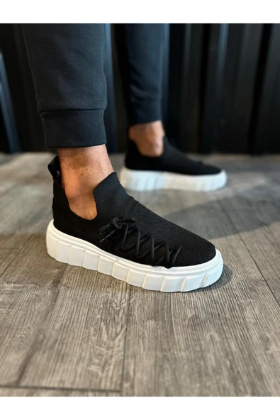 aradimtaradim Knack Yüksek Taban Günlük Ayakkabı 1025 Siyah (Beyaz Taban) - Resim 2