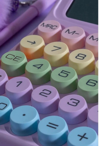 12 Haneli Güneş Enerjili Hesap Makinesi Açılı Geniş Ekran, Çift Güç Kaynağı Solar Pil Mor Renk - 2