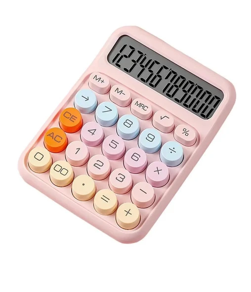 12 Haneli Güneş Enerjili Hesap Makinesi - Açılı Geniş Ekran, Çift Güç Kaynağı Solar Pil PEMBE RENK - 7