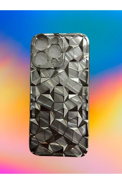 Kılıfx İphone 12 / 12 Pro Uyumlu Geometrik Elmas Desenli Gümüş Gri Kılıf