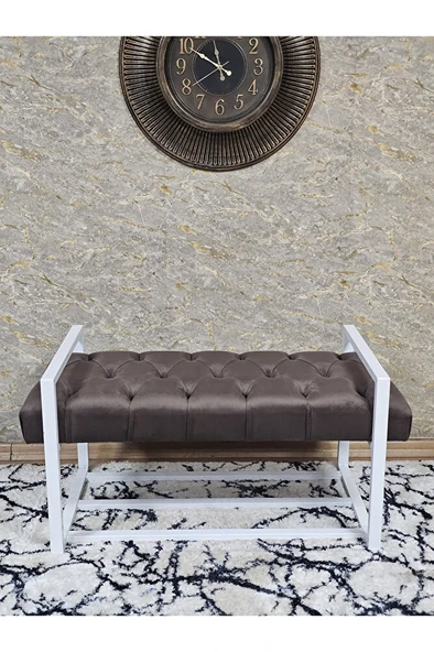 Beyaz Boyalı Metal 80 cm Puf Bench - Antre Puf - Hol Bench - Puf - Oturak - Bench Kahverengi Renk 90 x 45 Boyut/Ebat - Resim 2