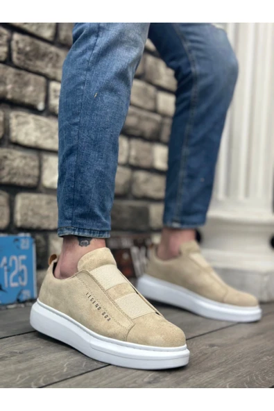 aradimtaradim BA0307 BOA Kalın Süet Yüksek Taban Çift Bant Krem Erkek Ayakkabı ürün görseli