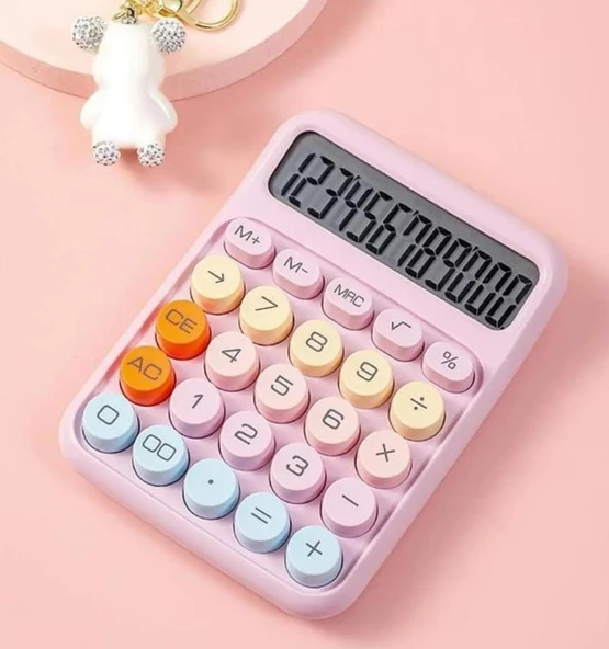 12 Haneli Güneş Enerjili Hesap Makinesi - Açılı Geniş Ekran, Çift Güç Kaynağı Solar Pil PEMBE RENK - 4