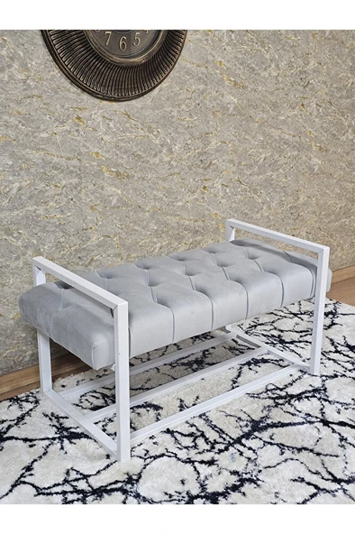 Beyaz Boyalı Metal 80 cm Puf Bench - Antre Puf - Hol Bench - Puf - Oturak - Bench Gri Renk 90 x 45 Boyut/Ebat ürün görseli