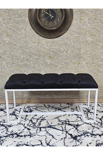 Beyaz Boyalı - L - Ayaklı 100 cm x 38 cm Oturak - Bench - Makyaj Taburesi - Makyaj Oturak Siyah Renk 100 x 40 Boyut/Ebat - Resim 2