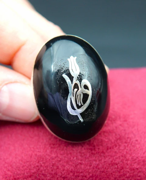 925 Ayar Kadın Gümüş Oltu Taşı Yüzük sy00054 ürün görseli 1