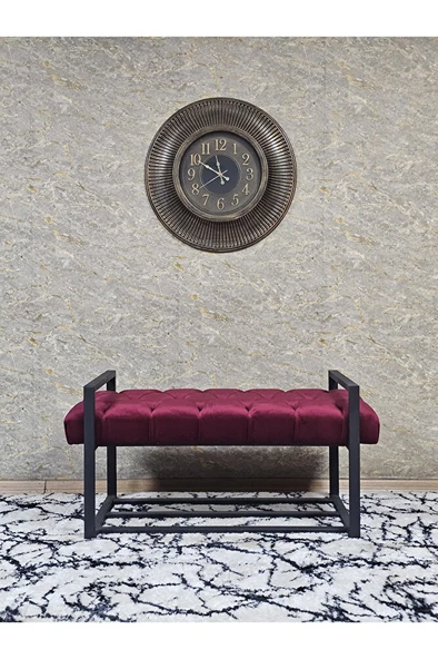 Siyah Boyalı Metal 80 cm Puf Bench - Antre Puf - Hol Bench - Puf - Oturak - Bench Bordo Renk 90 x 45 Boyut/Ebat - Resim 3