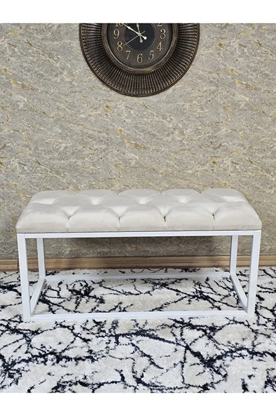 Beyaz Boyalı Diktörtgen 100 cm x 40 cm Oturak Puf - Bench - Makyaj Oturağı - Oturak Krem Renk 100 x 40 Boyut/Ebat - 2