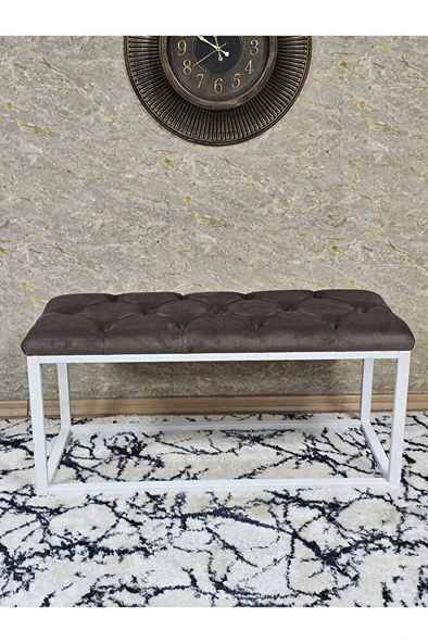 Beyaz Boyalı Diktörtgen 100 cm x 40 cm Oturak Puf - Bench - Makyaj Oturağı - Oturak Kahverengi Renk 100 x 40 Boyut/Ebat - Resim 2