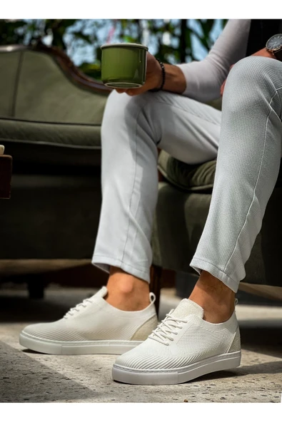 Kuback KB 101 Kuback Beyaz Triko Bağcıklı Günlük Erkek Ayakkabı - Resim 3