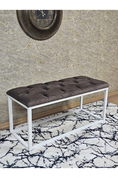 Beyaz Boyalı Diktörtgen 100 cm x 40 cm Oturak Puf - Bench - Makyaj Oturağı - Oturak Kahverengi Renk 100 x 40 Boyut/Ebat ürün görseli