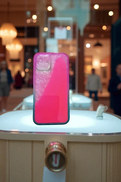 Kılıfx İphone 12 / 12 Pro Uyumlu Neon Bumper Parlayan Fosforlu Pembe Sulu Kılıf