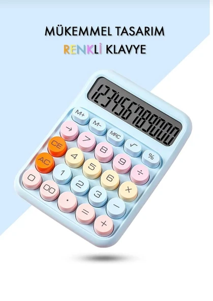 12 Haneli Güneş Enerjili Hesap Makinesi - Açılı Geniş Ekran, Çift Güç Kaynağı Solar Pil MAVİ RENK - 5