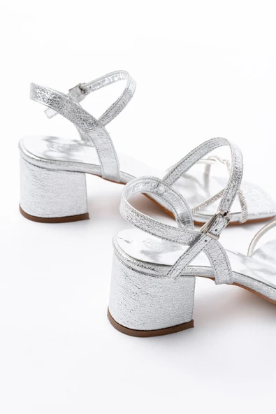 İnfon Ayakkabı Marketi K-888 Kadın Gümüş İnce Sarmal Bantlı Topuklu Ayakkabı336 - Resim 5