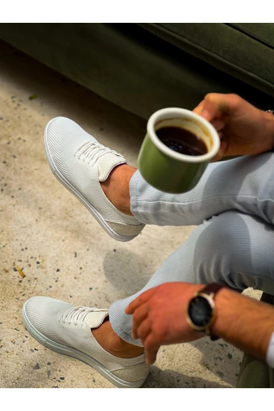 Kuback KB 101 Kuback Beyaz Triko Bağcıklı Günlük Erkek Ayakkabı - Resim 5
