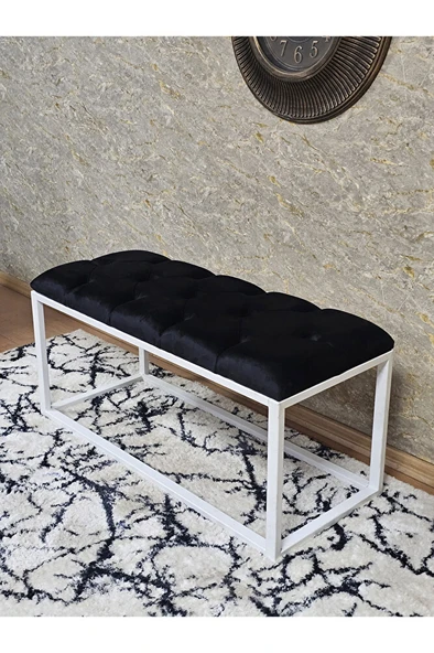 Beyaz Boyalı Diktörtgen 100 cm x 40 cm Oturak Puf - Bench - Makyaj Oturağı - Oturak Siyah Renk 100 x 40 Boyut/Ebat - Resim 4