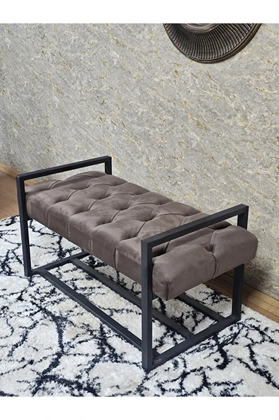 Siyah Boyalı Metal 80 cm Puf Bench - Antre Puf - Hol Bench - Puf - Oturak - Bench Kahverengi Renk 90 x 45 Boyut/Ebat - Resim 4