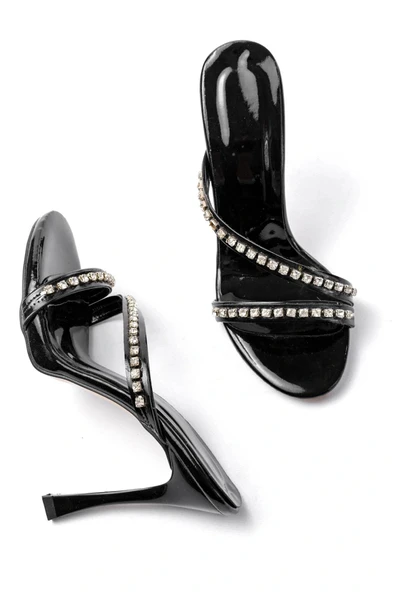 İnfon Ayakkabı Marketi Kadın Siyah Gümüş Taşlı Platformlu Topuklu Terlik - Resim 4