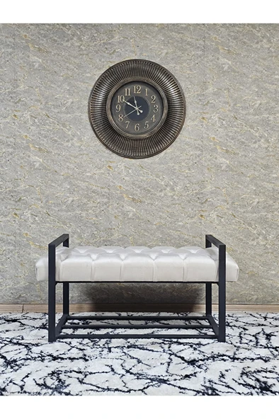 Siyah Boyalı Metal 80 cm Puf Bench - Antre Puf - Hol Bench - Puf - Oturak - Bench Krem Renk 90 x 45 Boyut/Ebat - Resim 3