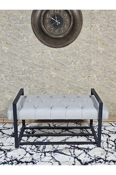 Siyah Boyalı Metal 80 cm Puf Bench - Antre Puf - Hol Bench - Puf - Oturak - Bench Gri Renk 90 x 45 Boyut/Ebat - Resim 2
