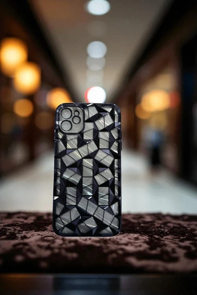 Kılıfx İphone 12 / 12 Pro Uyumlu Geometrik Elmas Desenli Siyah Kılıf - 2