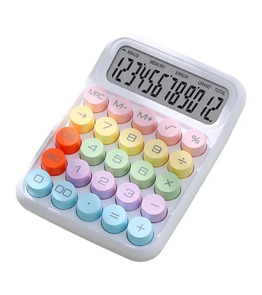 12 Haneli Güneş Enerjili Hesap Makinesi - Açılı Geniş Ekran, Çift Güç Kaynağı Solar Pil BEYAZ RENK - 6