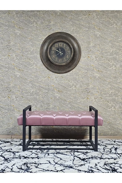Siyah Boyalı Metal 80 cm Puf Bench - Antre Puf - Hol Bench - Puf - Oturak - Bench Pembe Renk 90 x 45 Boyut/Ebat - 3
