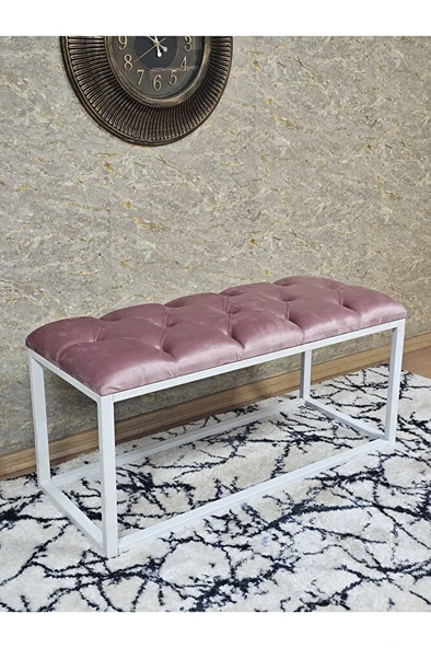 Beyaz Boyalı Diktörtgen 100 cm x 40 cm Oturak Puf - Bench - Makyaj Oturağı - Oturak Pembe Renk 100 x 40 Boyut/Ebat ürün görseli
