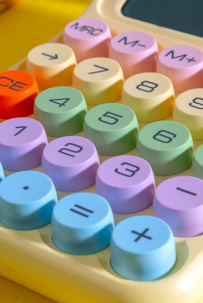 12 Haneli Güneş Enerjili Hesap Makinesi - Açılı Geniş Ekran, Çift Güç Kaynağı Solar Pil SARI RENK - 2