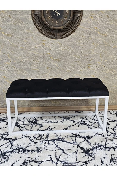 Beyaz Boyalı Diktörtgen 100 cm x 40 cm Oturak Puf - Bench - Makyaj Oturağı - Oturak Siyah Renk 100 x 40 Boyut/Ebat - Resim 2