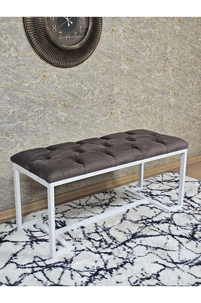 Beyaz Boyalı - L - Ayaklı 100 cm x 38 cm Oturak - Bench - Makyaj Taburesi - Makyaj Oturak Kahverengi Renk 100 x 40 Boyut/Ebat ürün görseli 1