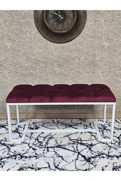 Beyaz Boyalı - L - Ayaklı 100 cm x 38 cm Oturak - Bench - Makyaj Taburesi - Makyaj Oturak Bordo Renk 100 x 40 Boyut/Ebat - Resim 2