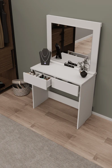 DF02110B Aynalı Beyaz Makyaj Masası ürün görseli 1