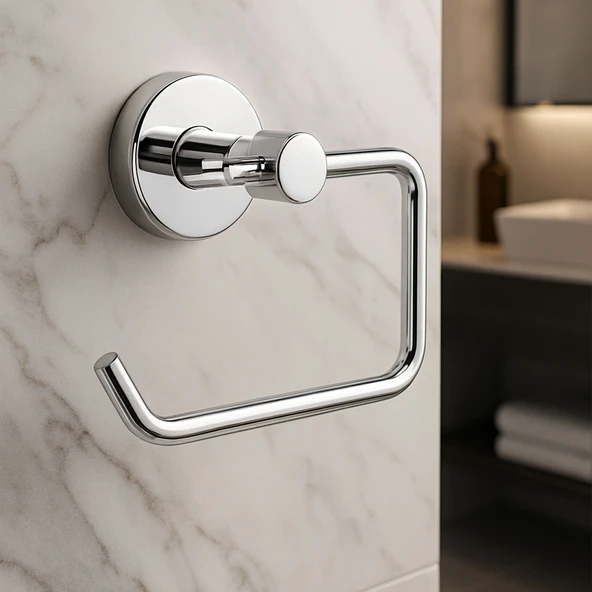 Gümüş Krom Kapaksız WC Kağıt Aparatı Vidalı Paslanmaz Metal Duvar Tuvalet Kağıtlık Banyo Aksesuarı - Resim 5