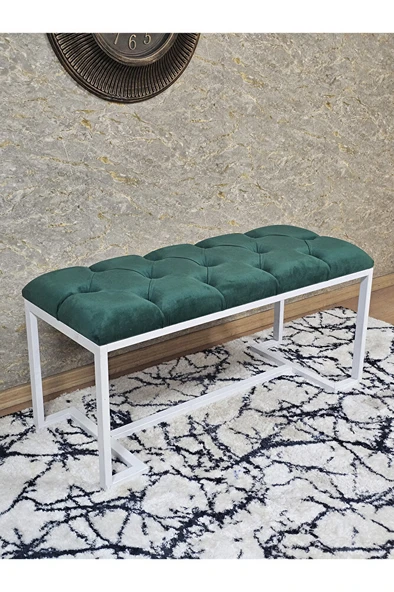 Beyaz Boyalı - L - Ayaklı 100 cm x 38 cm Oturak - Bench - Makyaj Taburesi - Makyaj Oturak Yeşil Renk 100 x 40 Boyut/Ebat