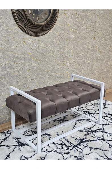 Beyaz Boyalı Metal 80 cm Puf Bench - Antre Puf - Hol Bench - Puf - Oturak - Bench Kahverengi Renk 90 x 45 Boyut/Ebat ürün görseli
