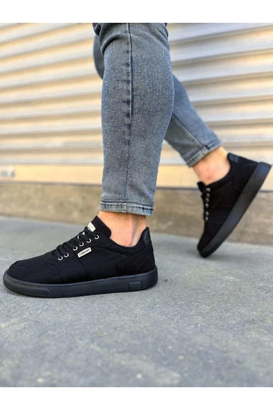 Joy Ayakkabı JY0118 REX Bağcıklı Keten Kumaş Erkek Günlük Sneaker Ayakkabı KST - Siyah - Resim 3