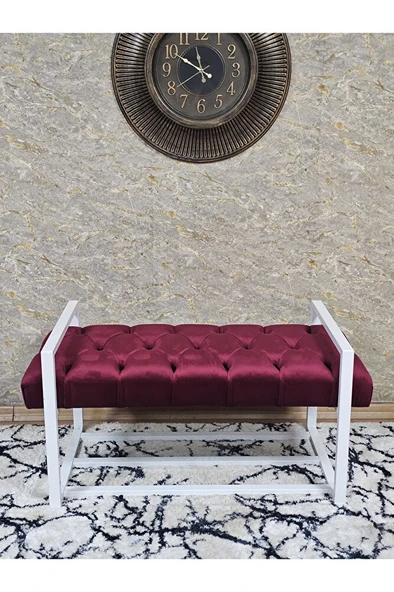 Beyaz Boyalı Metal 80 cm Puf Bench - Antre Puf - Hol Bench - Puf - Oturak - Bench Bordo Renk 90 x 45 Boyut/Ebat - Resim 2