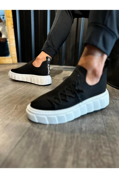 aradimtaradim Knack Yüksek Taban Günlük Ayakkabı 1025 Siyah (Beyaz Taban) - Resim 3
