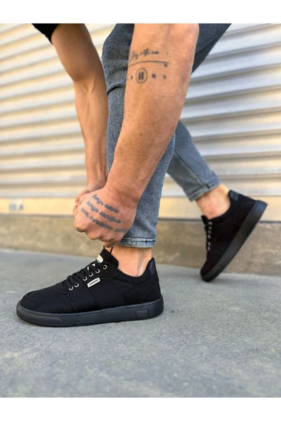 Joy Ayakkabı JY0118 REX Bağcıklı Keten Kumaş Erkek Günlük Sneaker Ayakkabı KST - Siyah - Resim 2