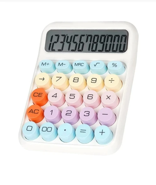 12 Haneli Güneş Enerjili Hesap Makinesi - Açılı Geniş Ekran, Çift Güç Kaynağı Solar Pil BEYAZ RENK - 5