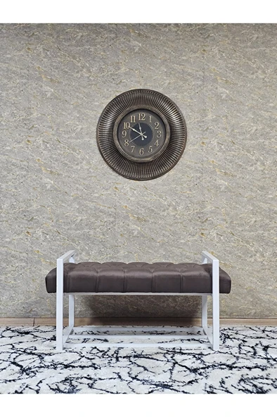 Beyaz Boyalı Metal 80 cm Puf Bench - Antre Puf - Hol Bench - Puf - Oturak - Bench Kahverengi Renk 90 x 45 Boyut/Ebat - Resim 3