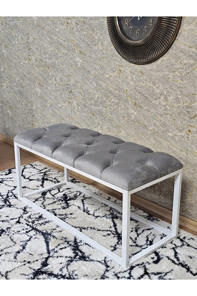 Beyaz Boyalı Diktörtgen 100 cm x 40 cm Oturak Puf - Bench - Makyaj Oturağı - Oturak Gri Renk 100 x 40 Boyut/Ebat - Resim 4